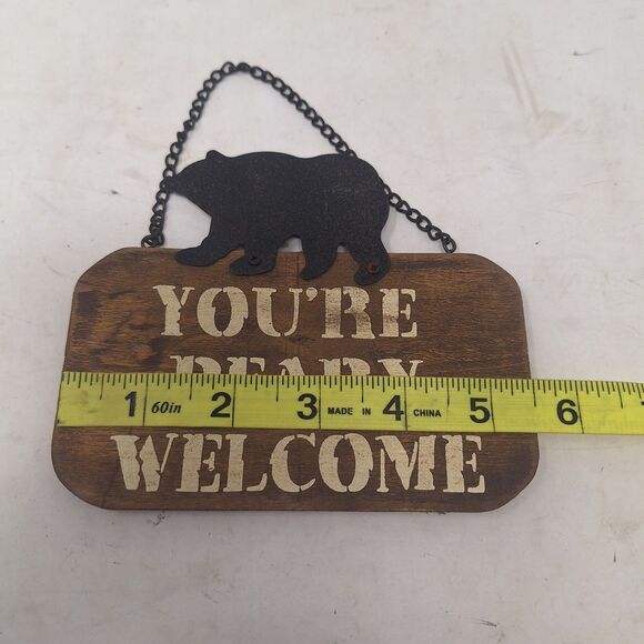 Rustic Wall Hanging Welcome Signs Cabin Bear Silhouette Wood Metal Set Of 2 - Picture 5 of 8